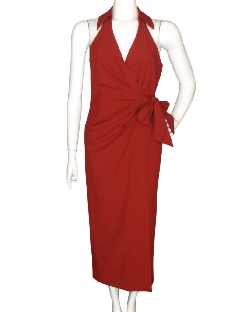 New Cinq A Sept Midi Wrap Dress, 2, Ellson Bordeaux, Sleeveless, Self Tie,Collar